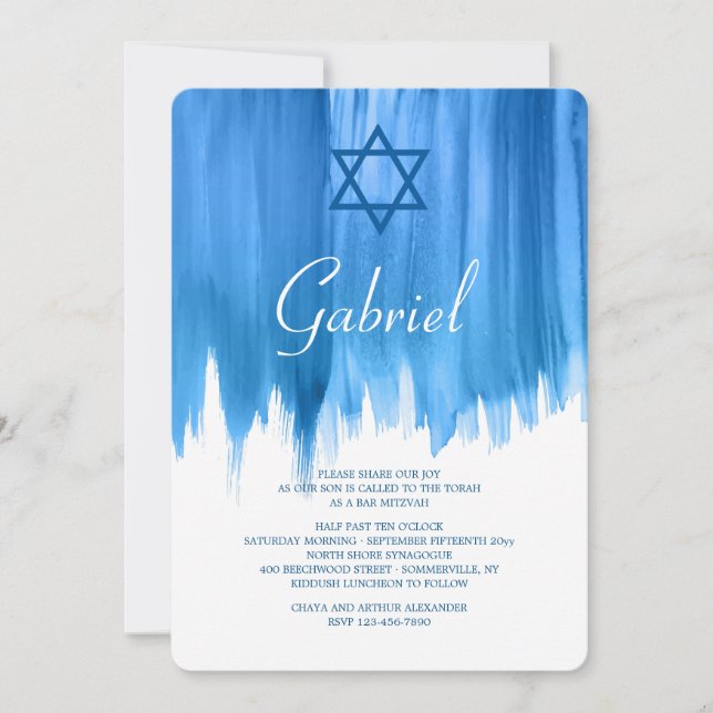 Invitations modernes Blue Bar Mitzvah (Devant)