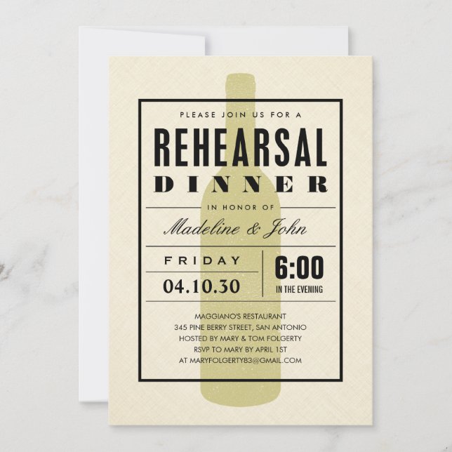 Invitations modernes de dîner de répétition de (Devant)