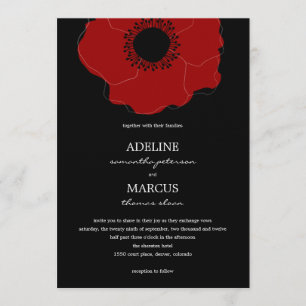 Invitations modernes de mariage de pavot (rouge/no