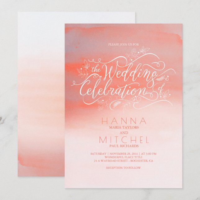 Invitations modernes roses de mariage de (Devant / Derrière)