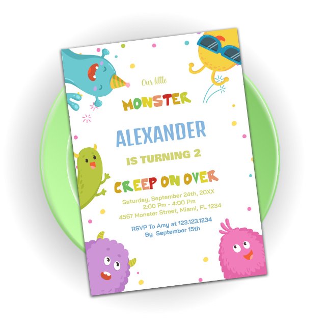 Invitations Monster Anniversaire Vert clair (Monster Birthday Invitations Light Green)