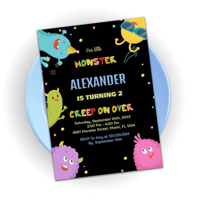 Invitations Monster Anniversaire Vert clair Noir (Monster Birthday Invitations Light Green Black)