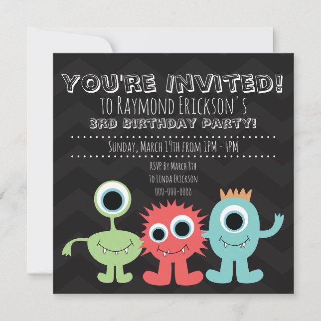 Invitations Monster Theme Birthday Party (Devant)