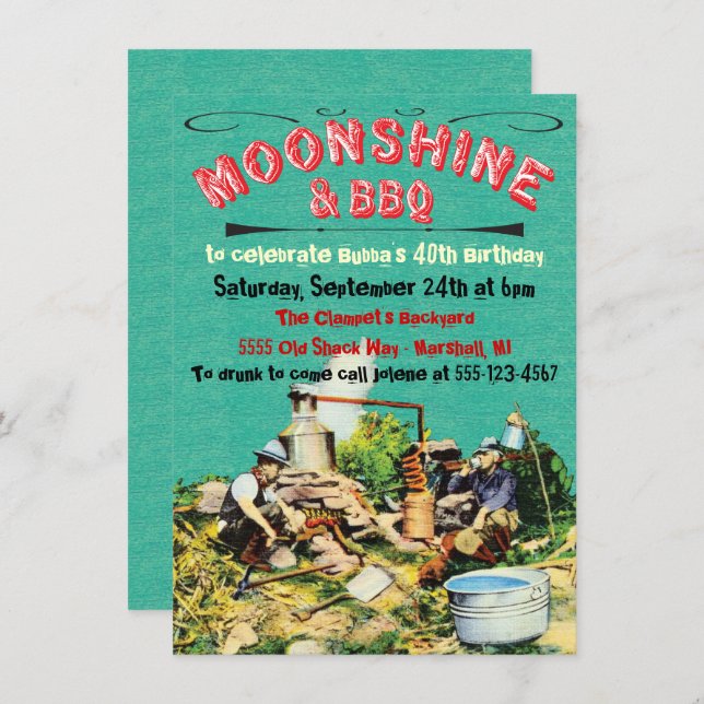 Invitations Moonshine et BBQ Party (Devant / Derrière)
