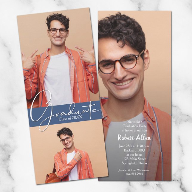 Invitations Multi Photo Blue Graduation Party (Créateur téléchargé)