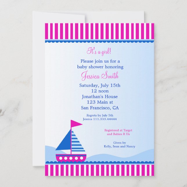Invitations nautiques de baby shower de voilier (Devant)