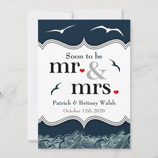 Invitations nautiques de bleu marine et blanches (Devant)
