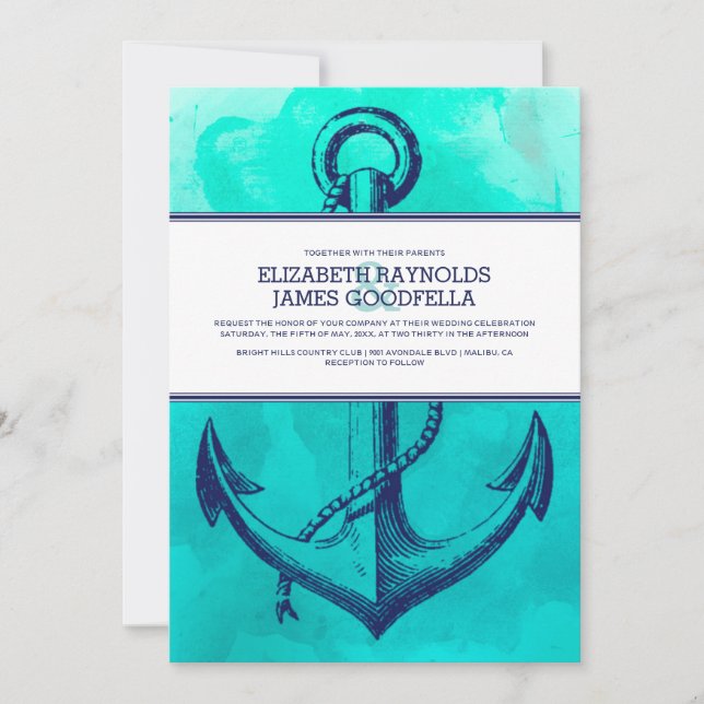 Invitations nautiques de mariage d'Ancre vintage (Devant)