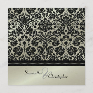 Invitations noires à un mariage Damas/faux argent