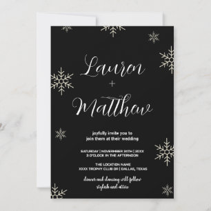 Invitations noires de mariage de neige