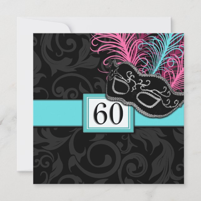Invitations noires de mascarade d'anniversaire de (Devant)