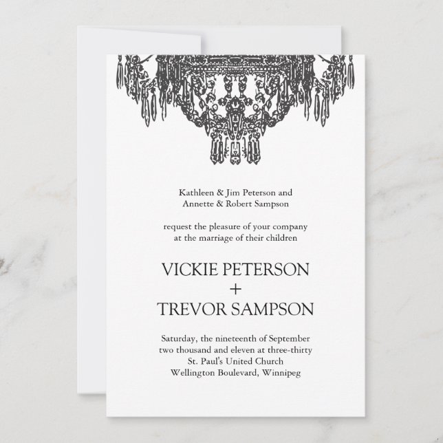 Invitations noires et blanches à mariage classique (Devant)