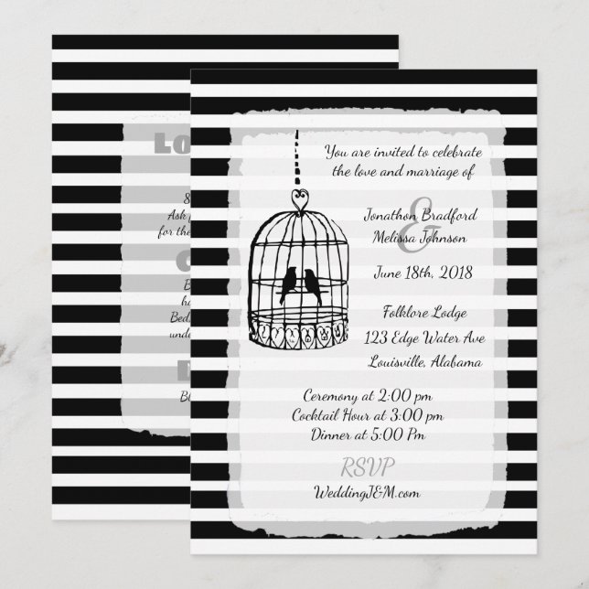 Invitations noires et blanches de mariage (Devant / Derrière)