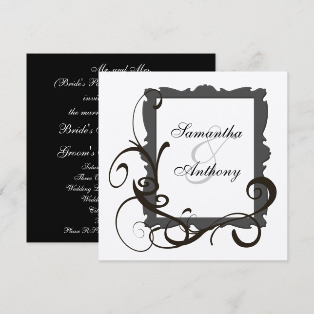 Invitations noires et blanches de mariage en argen (Devant / Derrière)