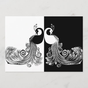 Invitations noires et blanches de paon
