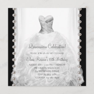 Invitations noires et blanches de Quinceanera