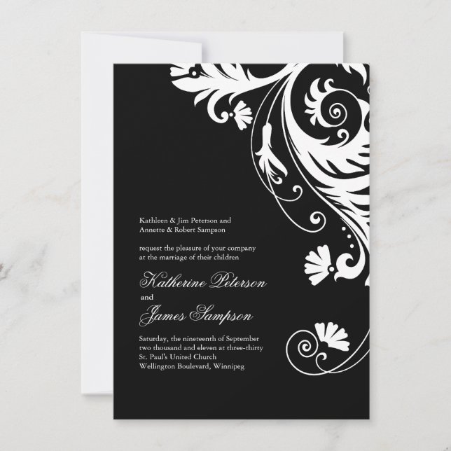 Invitations noires et blanches élégantes (Devant)