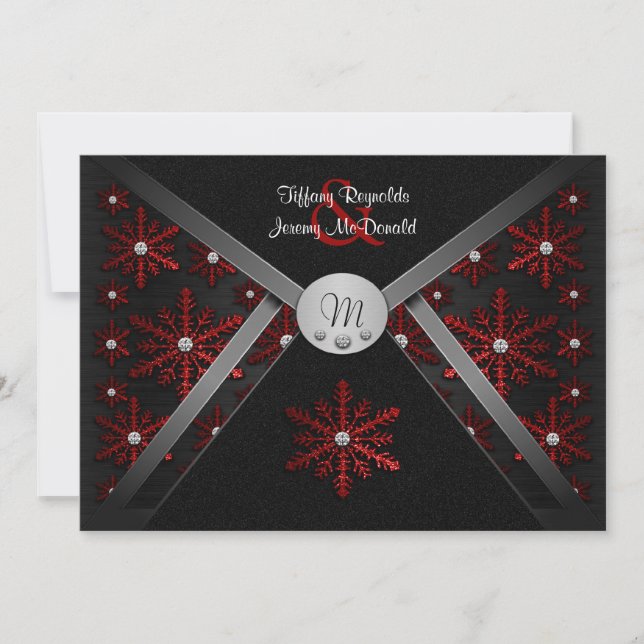Invitations noires et rouges d'hiver de flocon de (Devant)