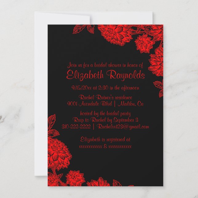 Invitations noires et rouges élégantes de Fête de (Devant)