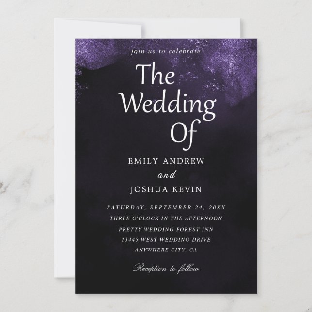 Invitations noires et violettes élégantes (Devant)