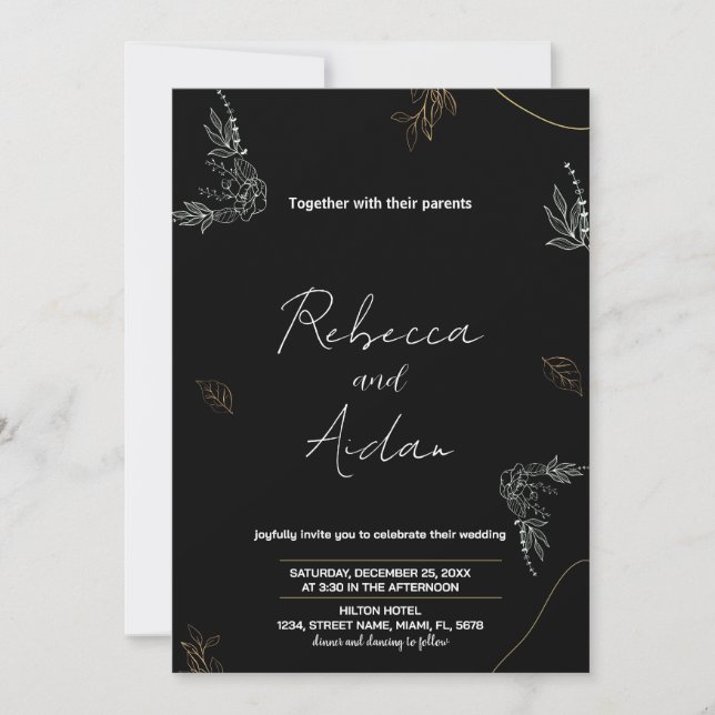 Invitations noires foncées de mariage (Devant)