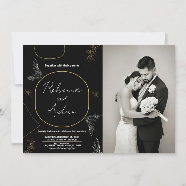 Invitations noires foncées de mariage avec photo (Devant)
