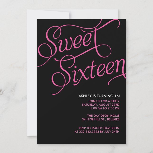 Invitations noires formelles du bonbon 16 (Devant)