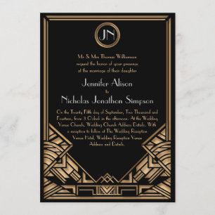 Invitations noirs de mariage de style de Gatsby