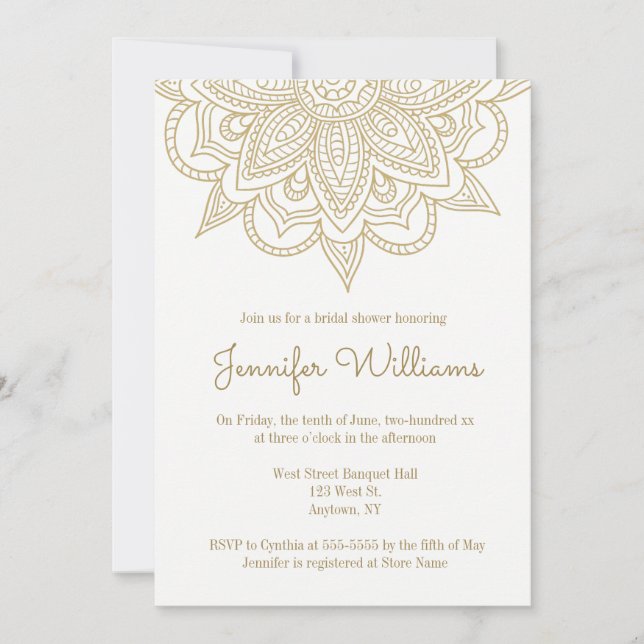 Invitations nuptiales de douche de mandala d'or (Devant)