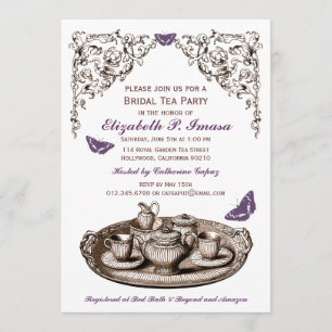 Invitations nuptiales de thé de jardin pourpre