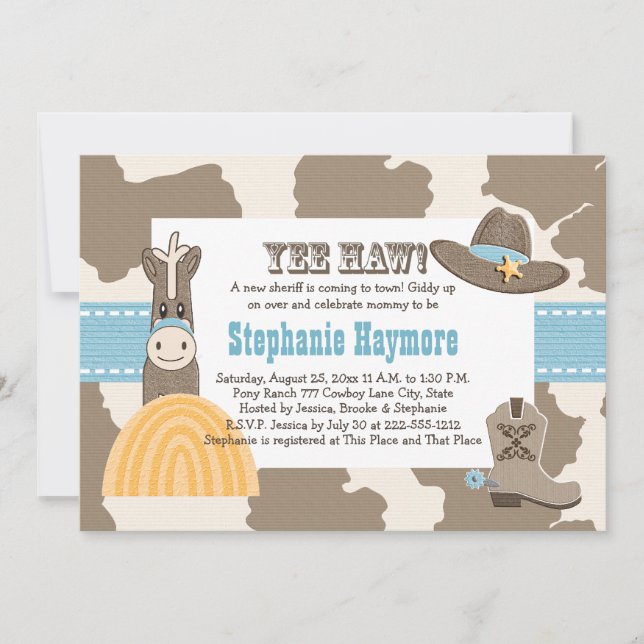 Invitations occidentales de baby shower de cowboy (Devant)