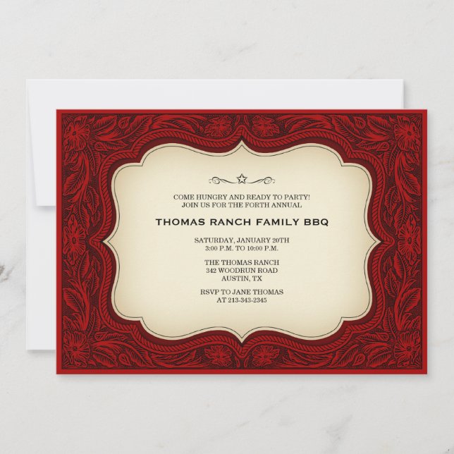 Invitations occidentales de style de ranch Maroon (Devant)