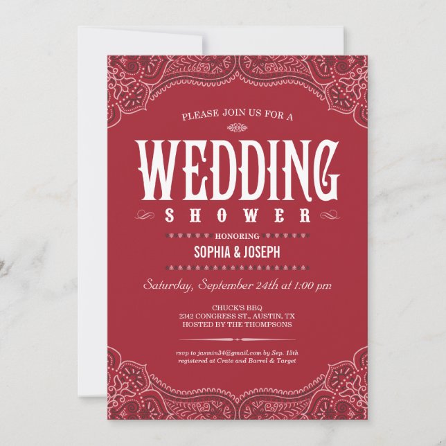 Invitations occidentales de wedding shower de (Devant)