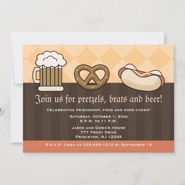 Invitations Oktoberfest Beer Mug Pretzel Hot Dog (Devant)