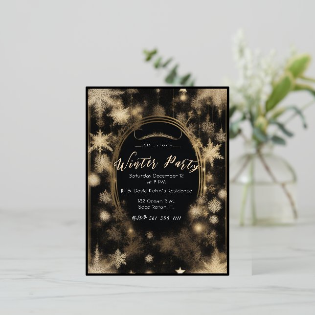 Invitations opulentes Black & Gold Foil (Debout devant)