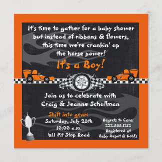 Invitations oranges de baby shower de voiture de