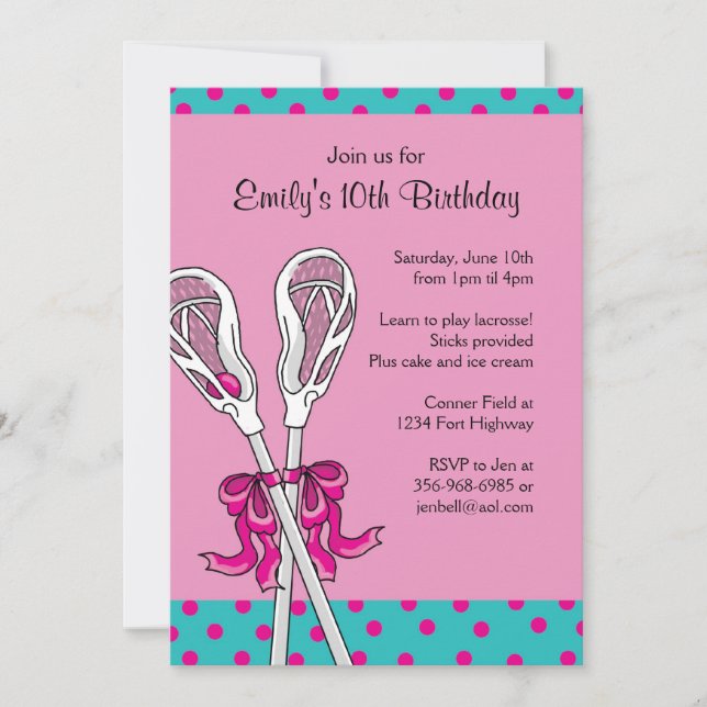 Invitations orientées d'anniversaire de lacrosse (Devant)