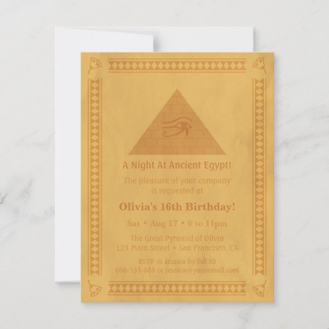 Invitations orientées égyptiennes antiques de fête (Devant)