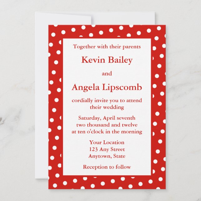 Invitations ou annonces de mariage rouge - points (Devant)