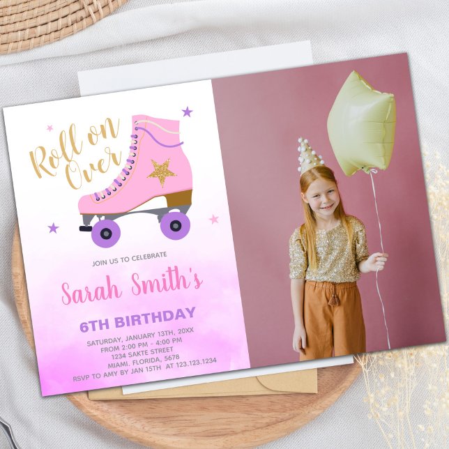 Invitations personnalisables de parties de patinag (Star Glitter Skating Birthday Invitations w photo)
