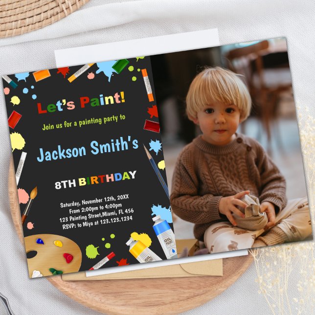 Invitations personnalisables pour les enfants (Chalk Board Paint Birthday Invitations with photo)