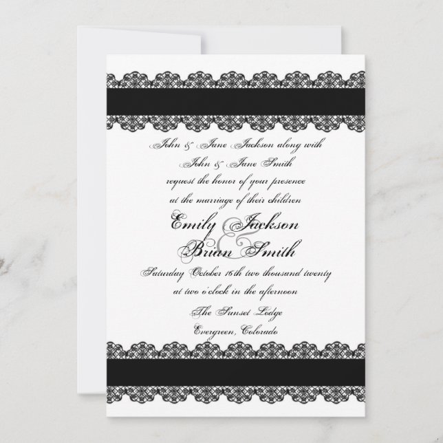 Invitations personnalisées de dentelle noire (Devant)