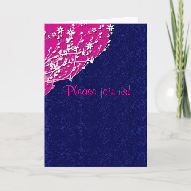 Invitations personnalisées Deep Blue et Fuschia (Devant)