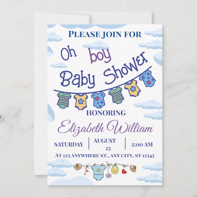 invitations personnalisées oh garçon douche bébé (Devant)