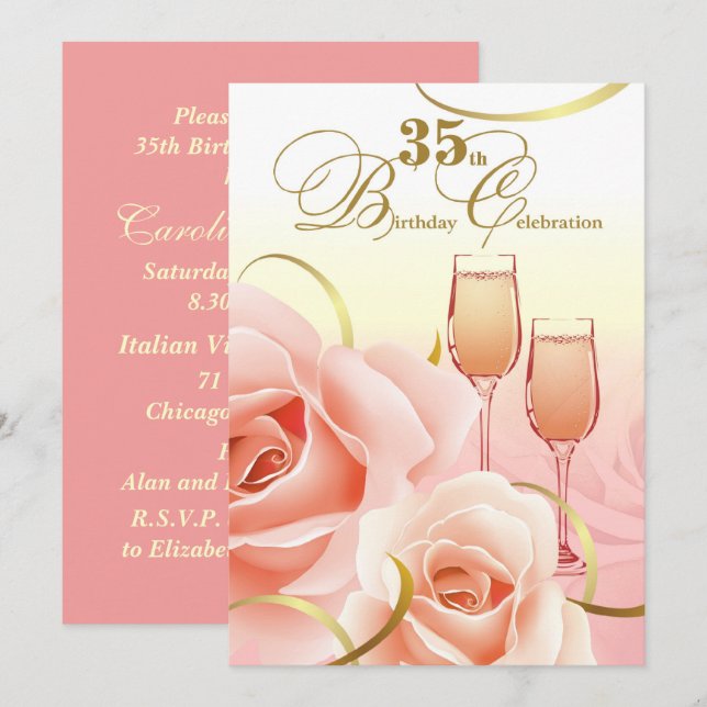 Invitations personnalisées pour le 35e anniversair (Devant / Derrière)