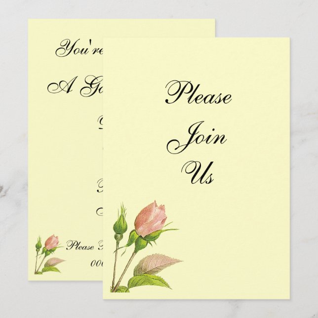 Invitations personnalisées Rosebud rose (Devant / Derrière)