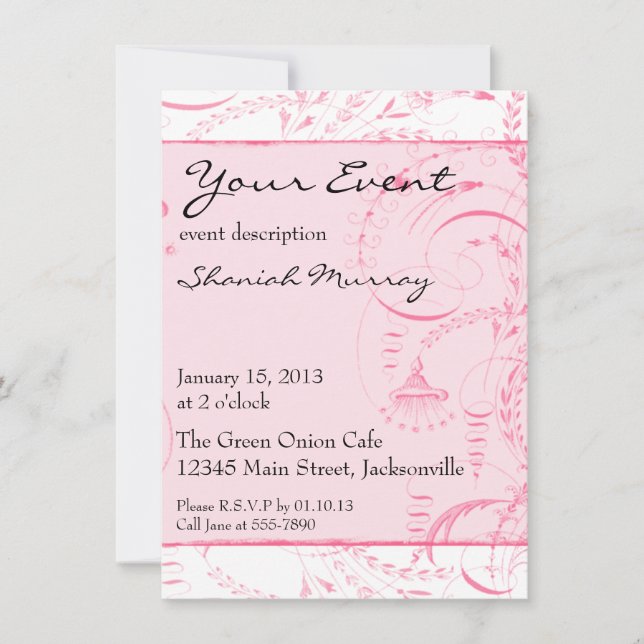 Invitations personnalisés de Toile rose (Devant)