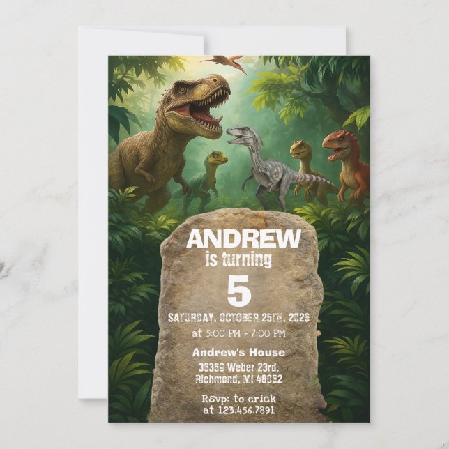 Invitations personnelles Dinosaur anniversaire (Devant)