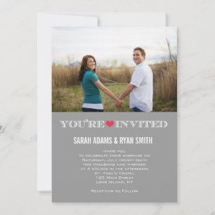 Invitations photo de l'Mariage rouge gris-coeur