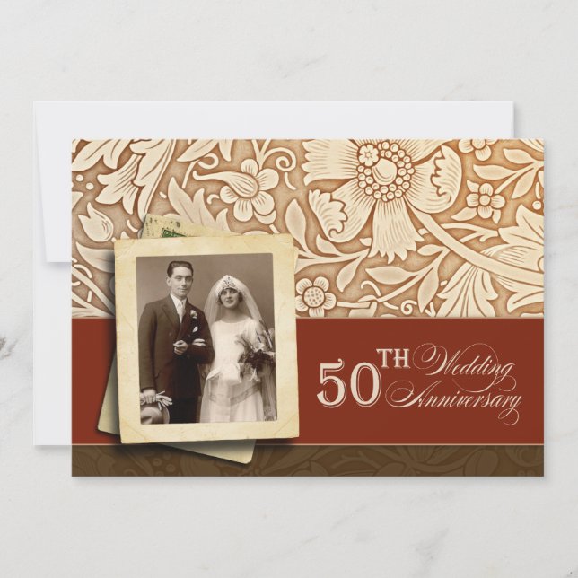 invitations photo design or 50e anniversaire (Devant)